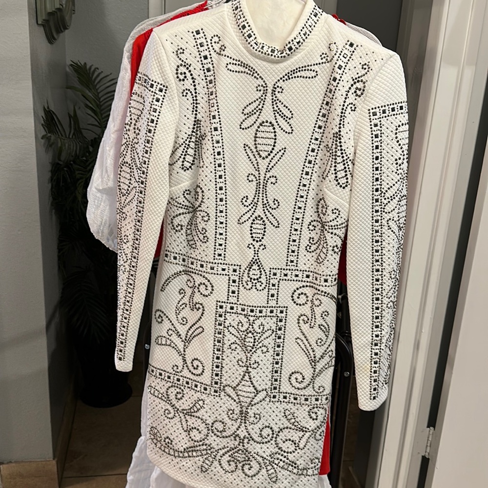 White with silver beads dress